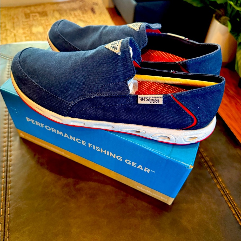 Columbia Blue and White Slip-On Loafers